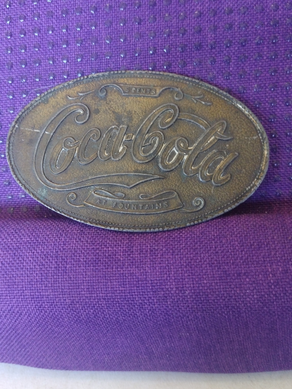 Coca-Cola Oval Embossed Brass Tone Logo Buckle